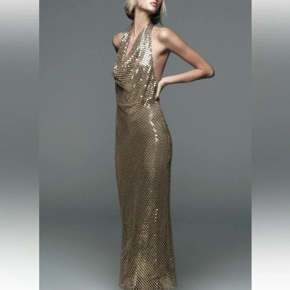 zara gold sparkly dress NEW WOMAN SHORT HALTER GOLDEN XS-XXL 4772/272/303 When I tell you this